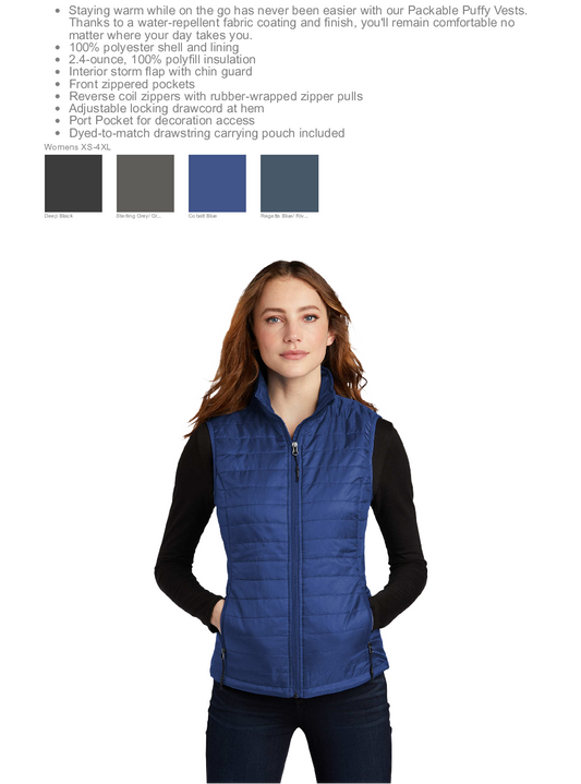 Port Authority® Ladies Packable Puffy Vest with RHAKY logo Embroidery